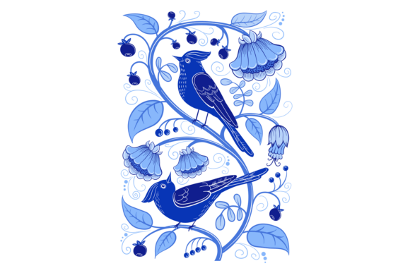 Birds on Floral Branch: Vintage Graphics & Illustrations