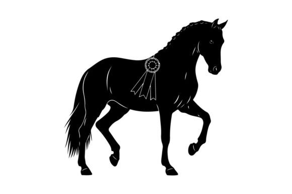 Black Horse with Decorative Harness and Graphics