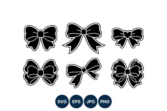 Black White Decorative Bows Set for Graphics and Illustrations