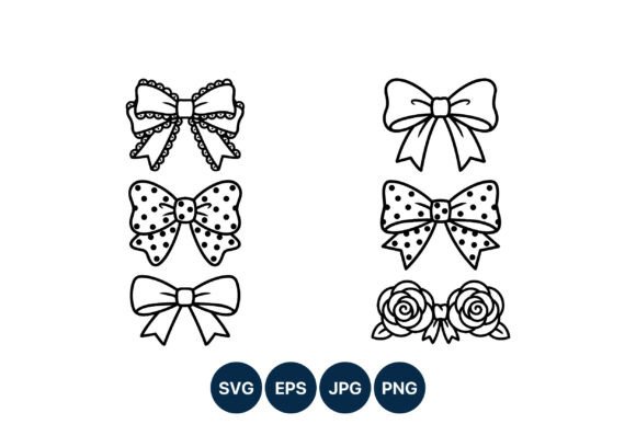Decorative Black and White Bow Line Art Graphics