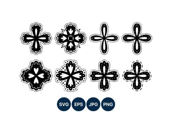 Decorative Black White Cross Vector Set Graphics