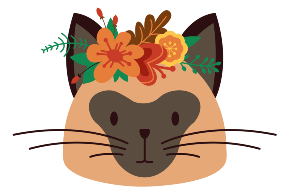 Decorative Cat in Flower Crown Graphics & Illustrations
