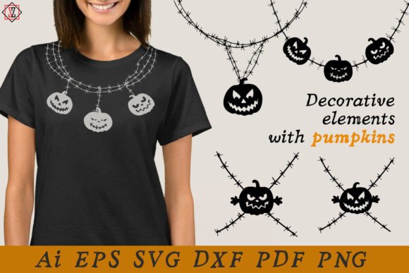 Decorative Elements with Pumpkins: Halloween Graphics & Illustrations