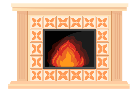Decorative Fireplace with Ornate Ceramic Graphics