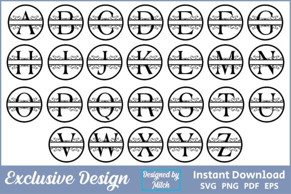 Decorative Split Monogram Letter Set a-Z Graphics Freebies