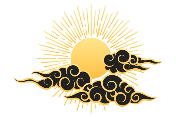 Sun in Clouds in Chinese Decorative Styl