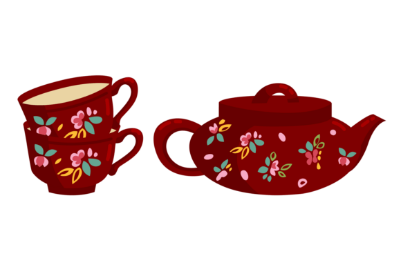 Tea Set in Cute Color Style Graphics & Illustrations